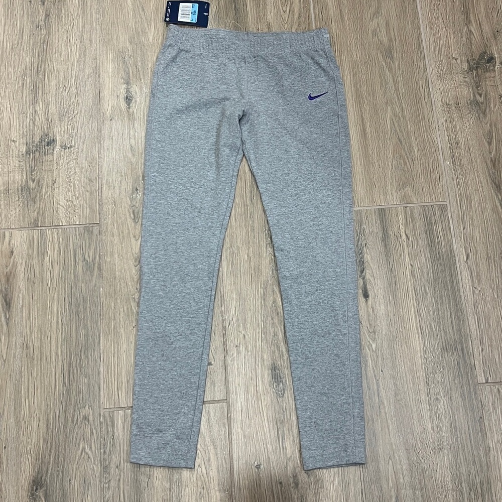 Nike Sweat Pants Leggings Girls Medium Track Gray Purple Just Do It NWT Joggers - Picture 9 of 13